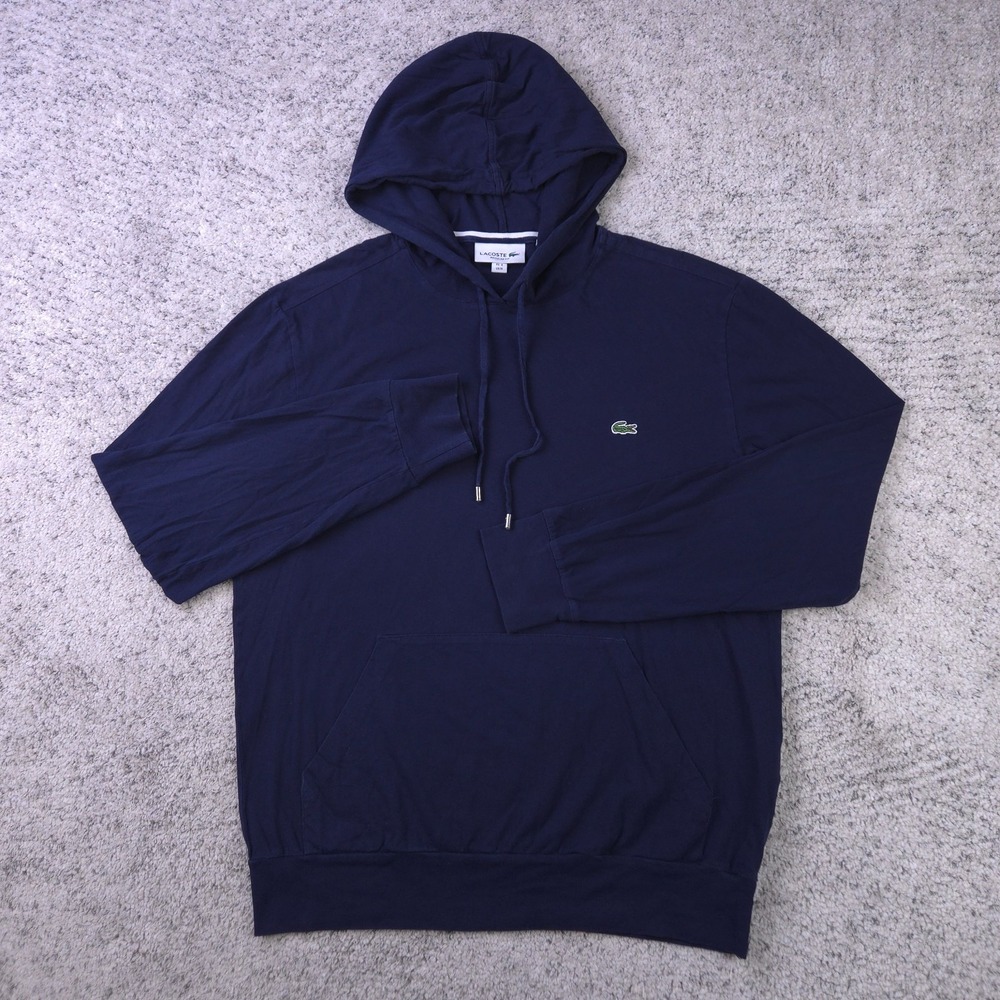 Lacoste Mens Medium Lightweight Pullover Hoodie Croc Logo Navy Blue Knit FA10614